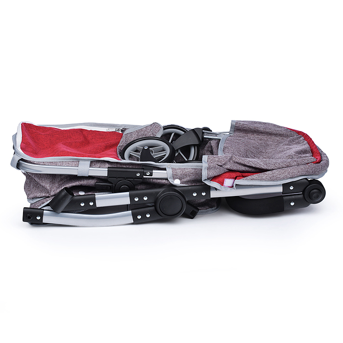 Коляска - трансформер 9620 для кукол, металлическая, регулируемая ручка, с корзиной, цвет серо-розов