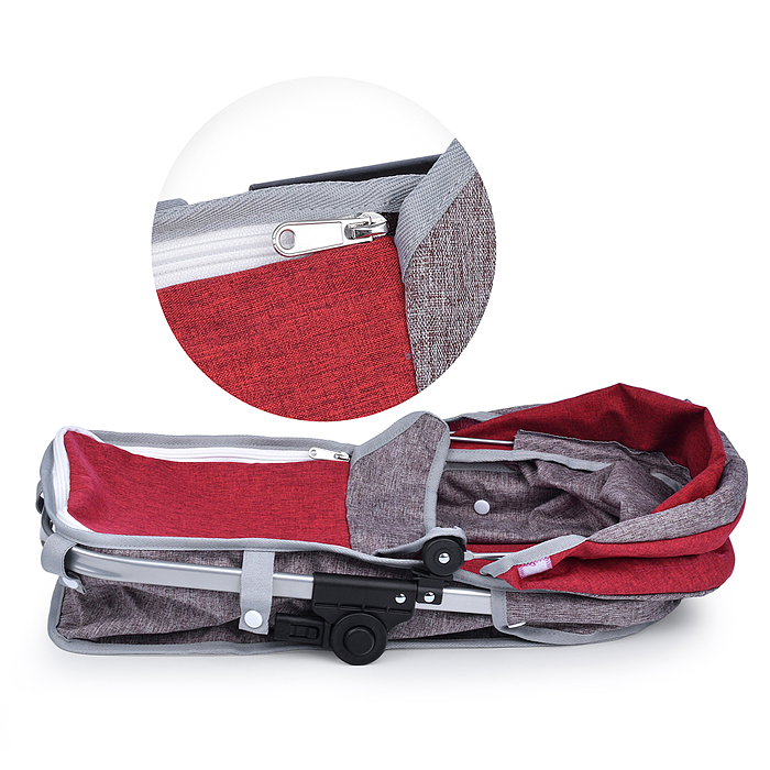 Коляска - трансформер 9620 для кукол, металлическая, регулируемая ручка, с корзиной, цвет серо-розов