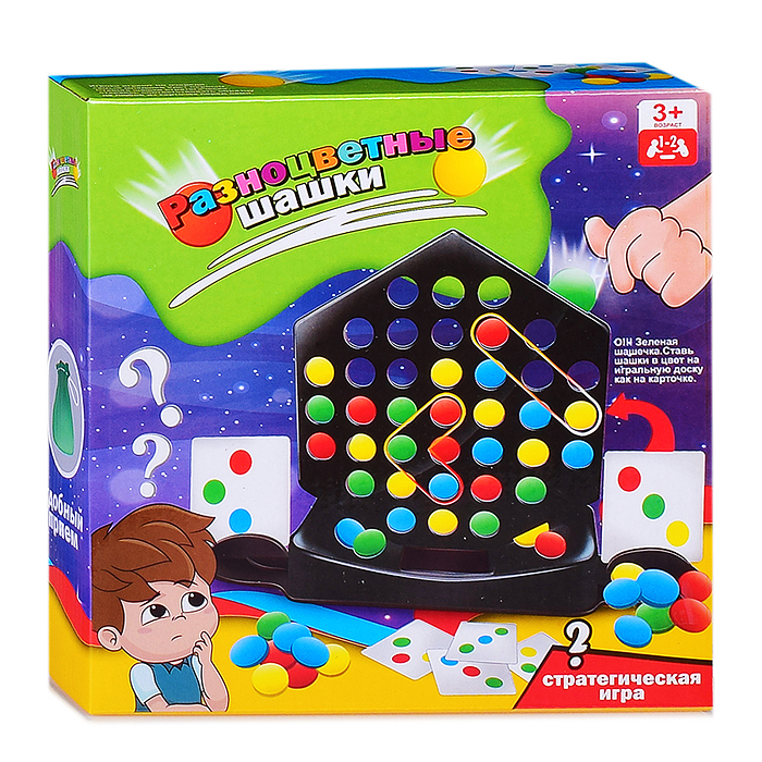 Стратегическая игра 021 "Разноцветные шашки" в коробке