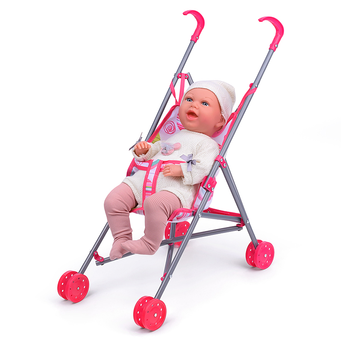 Коляска для кукол Y968-13 трость, прогулочная, цвет розовый