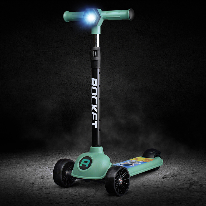 Фото к товару Самокат 3-х колесный ROCKET, зеленый Самокат 3-х колесный ROCKET, зеленый