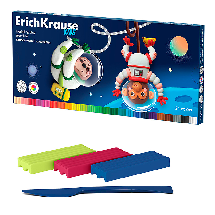 Пластилин классический Kids Space Animals 24 цвета со стеком, 432 г Пластилин классический Kids Space Animals 24 цвета со стеком, 432 г