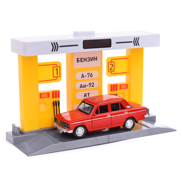 Игрушка пластик Бензоколонка с машинкой ВАЗ-2106, 21 см, (свет-звук) в коробке