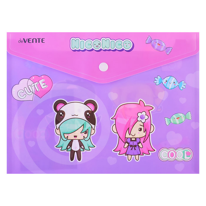 Фото к товару Папка-конверт на кнопке "NicoNico" A5 (240x180 мм) 180 мкм, непрозрачная с рисунком, тис Папка-конверт на кнопке "NicoNico" A5 (240x180 мм) 180 мкм, непрозрачная с рисунком, тис