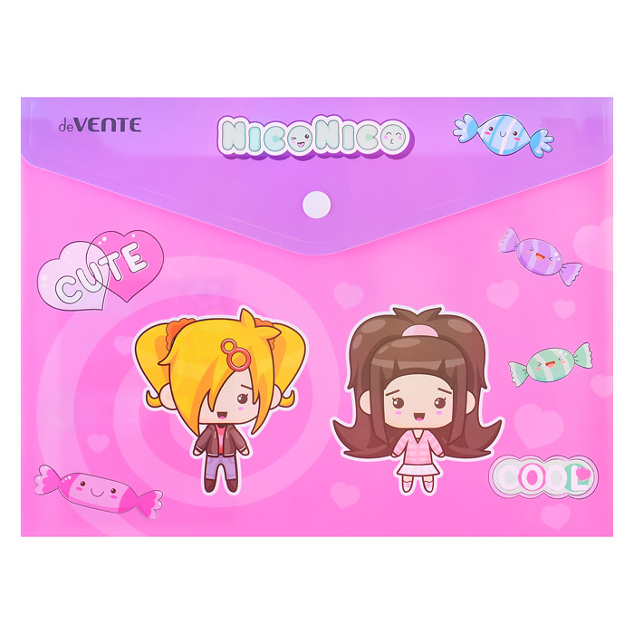 Фото к товару Папка-конверт на кнопке "NicoNico" A5 (240x180 мм) 180 мкм, непрозрачная с рисунком, тис Папка-конверт на кнопке "NicoNico" A5 (240x180 мм) 180 мкм, непрозрачная с рисунком, тис