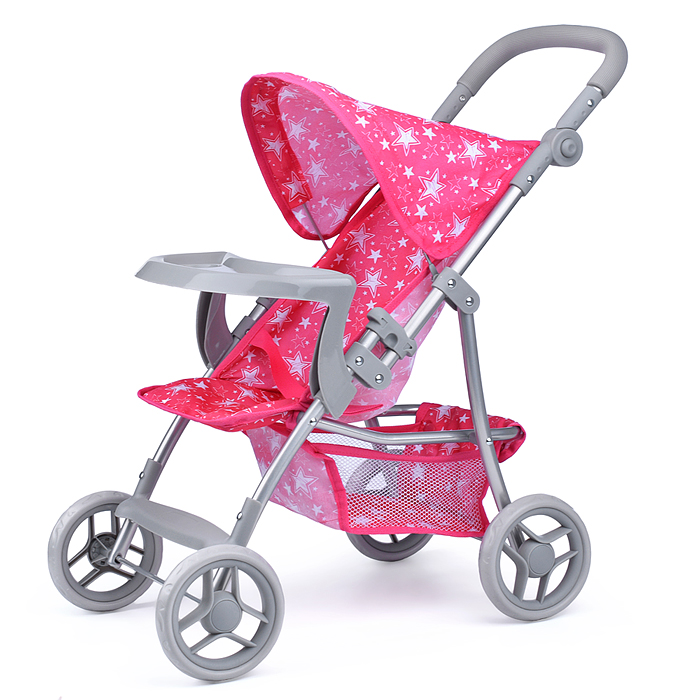 Коляска для кукол 9366-T, металлическая, складная, прогулочная, с тентом, с корзиной, цвет розовые з