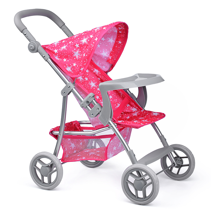 Коляска для кукол 9366-T, металлическая, складная, прогулочная, с тентом, с корзиной, цвет розовые з