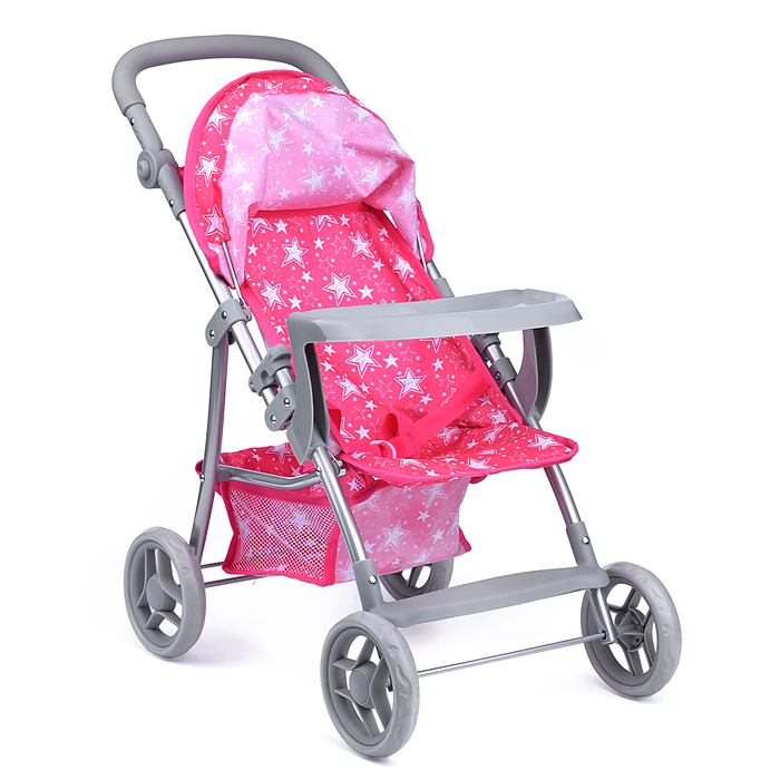 Коляска для кукол 9366-T, металлическая, складная, прогулочная, с тентом, с корзиной, цвет розовые з