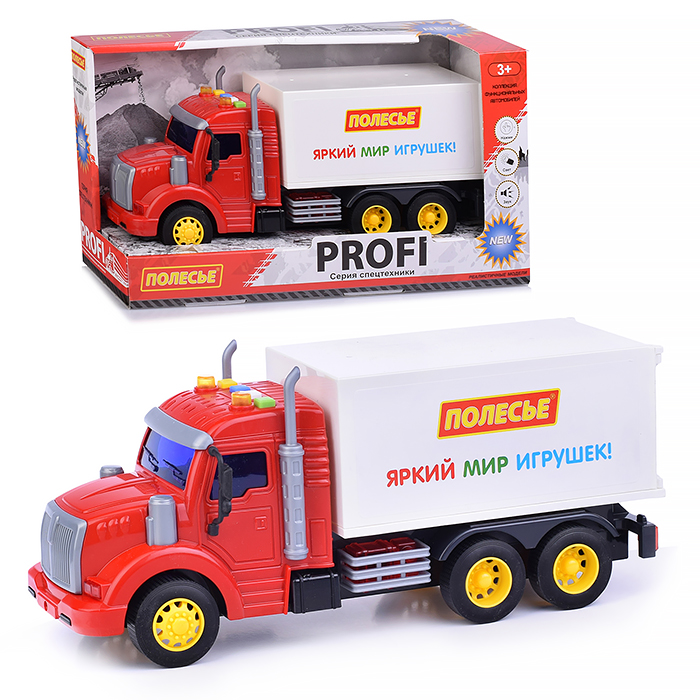 Автомобиль-фургон инерционный "Профи" (со светом и звуком) (красно-белый) (в коробке)