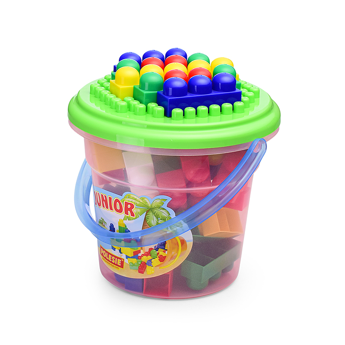 Конструктор "Юниор" (57 элементов) (в ведре розовом "Макси" с крышкой)