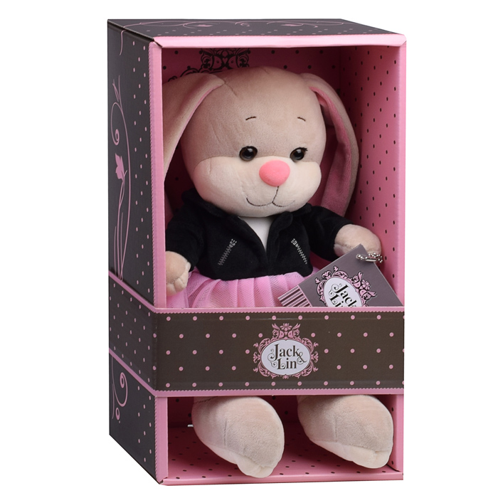 Зайка Лин в чёрной куртке и розовой юбке, 20 см, 