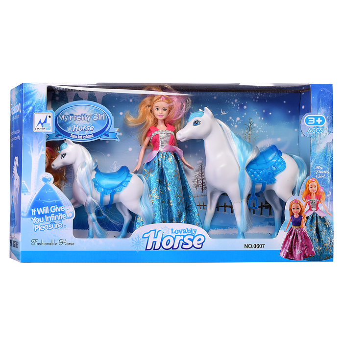 Набор кукол 0607 "Аврора" с дочкой и лошадками, в коробке