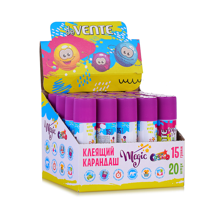 Фото к товару Клеящий карандаш PVA основа "Cosmo Magic" 15 г сиреневый, в картонном дисплее с пластиковым Клеящий карандаш PVA основа "Cosmo Magic" 15 г сиреневый, в картонном дисплее с пластиковым