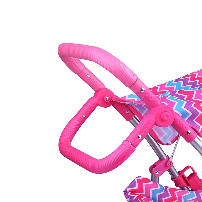 Коляска для кукол 9337-T прогулочная, металлическая, цветные линии, зигзаг, розово-голубой