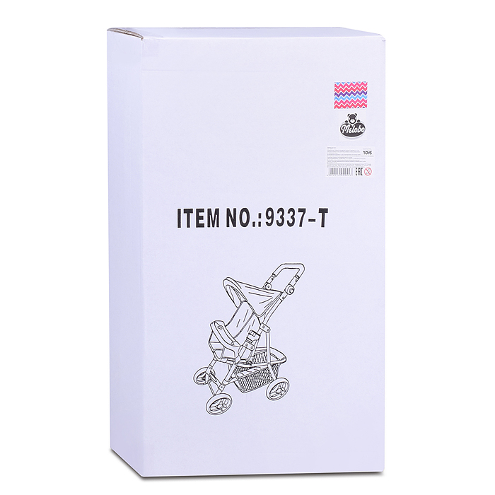 Коляска для кукол 9337-T прогулочная, металлическая, цветные линии, зигзаг, розово-голубой