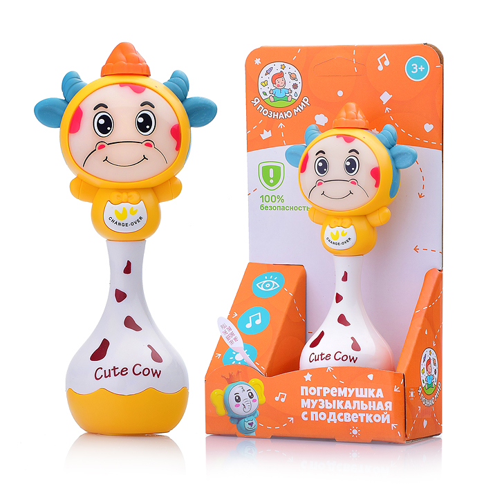 Погремушка музыкальная с подсветкой Y0067-1 "Коровка" в коробке Погремушка музыкальная с подсветкой Y0067-1 "Коровка" в коробке