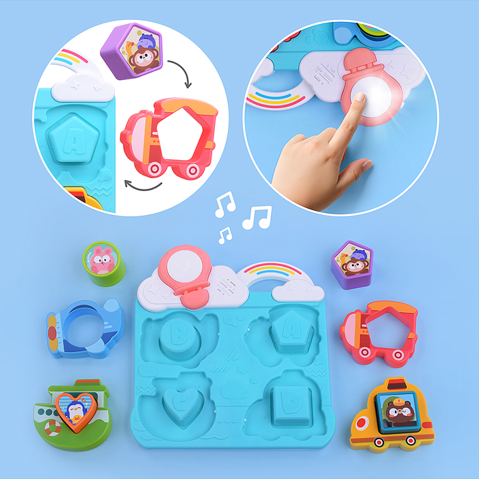 Развивающая музыкальная игрушка HE8088 для познавания форм "Транспорт" в коробке