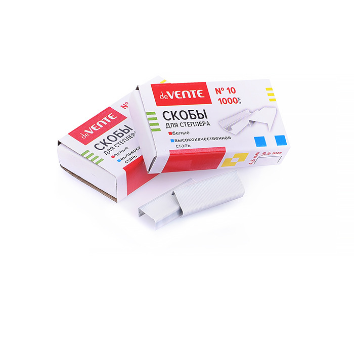 Скобы для степлера "White" №10, 1000 шт, в картонной коробке, цельнокрашенные белые