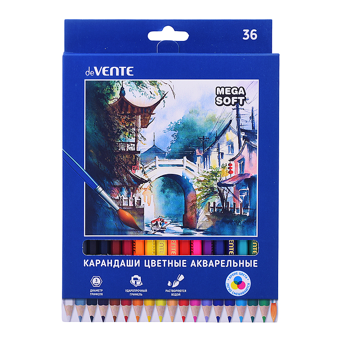 Фото к товару Карандаши цветные акварельные "Triolino Ultra 4М" 36 цветов, 4М, диаметр грифеля 3 мм, шестигран Карандаши цветные акварельные "Triolino Ultra 4М" 36 цветов, 4М, диаметр грифеля 3 мм, шестигран