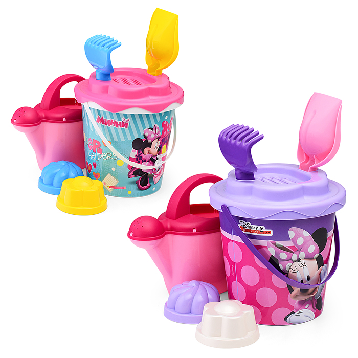 Набор Disney «Минни» №12: ведро с наклейкой, ситечко "Солнышко", лопатка №5, грабельки №5, 2 формочк