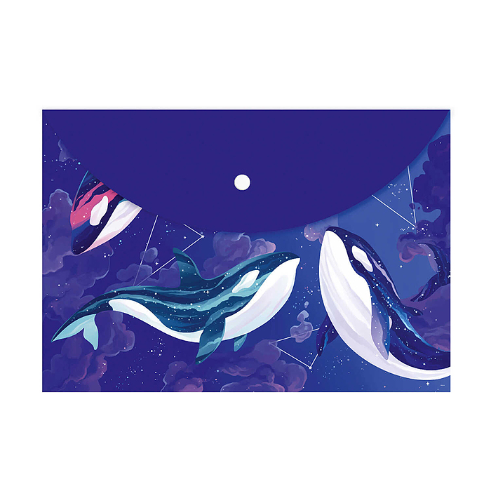 Папка конверт на кнопке  пластиковая "Созвездие киты" полипропилен, формат А4,