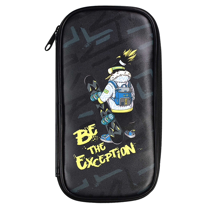 Пенал школьный "Пингвин-сноубордист" без наполнения, 11,5x21x2,5 см, искусственная кожа