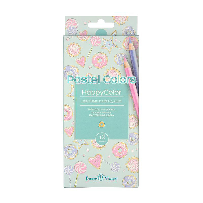 Карандаши цветные 12 цв. "Happycolor" пастельные