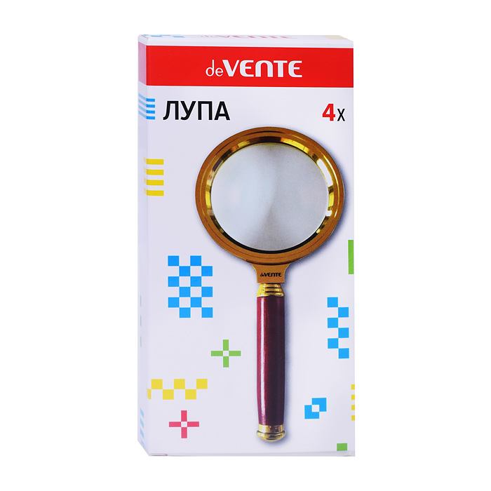 Лупа с увеличением 4 раза, d=70 мм, оправа из ABS-пластика, усиленная ручка из натуральног