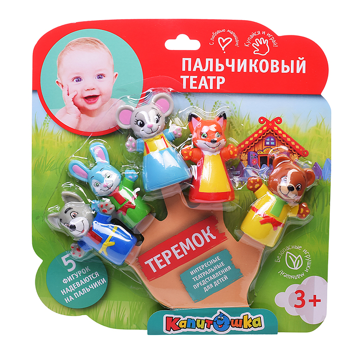 Игрушка для ванны. Пальчиковый театр сказка "Теремок" на блистере Игрушка для ванны. Пальчиковый театр сказка "Теремок" на блистере
