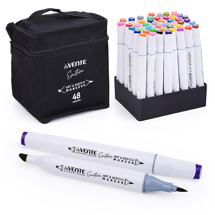 Набор маркеров для скетчинга "Emotion" 48 цветов, двусторонние (кистевидный 2 мм/скошенный 