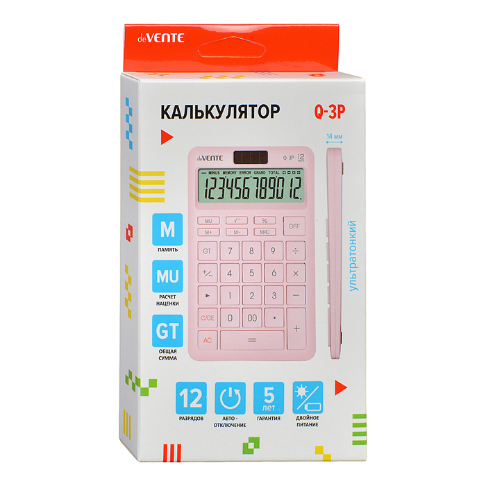 Фото к товару Калькулятор настольный Q-3P, 104x166x14 мм, 12 разрядный, ультратонкий Калькулятор настольный Q-3P, 104x166x14 мм, 12 разрядный, ультратонкий