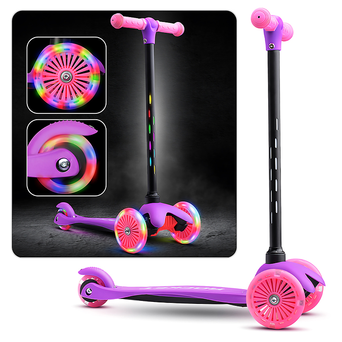 Самокат 3-х колесный ROCKET,колеса PU со светом, светящаяся стойка, ABEC 7, фиолетовый