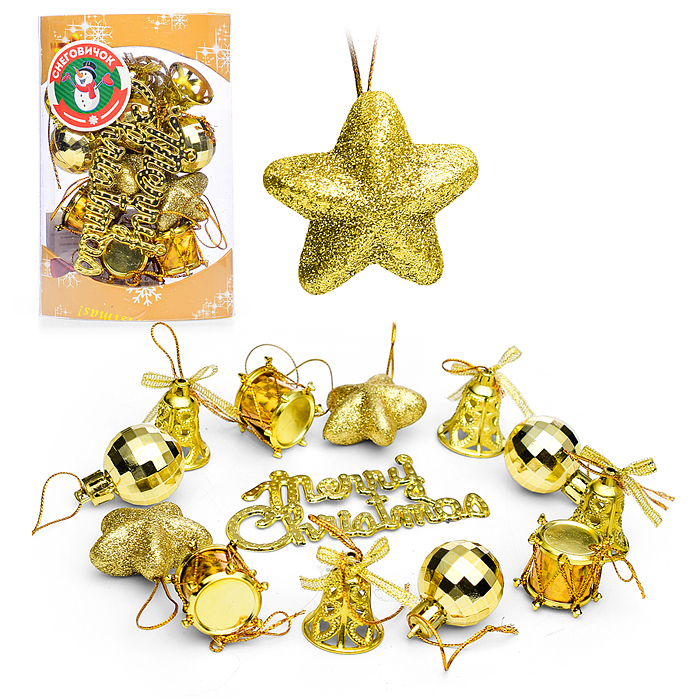 Набор новогодних украшений S2001-1 3см*13шт золото Набор новогодних украшений S2001-1 3см*13шт золото