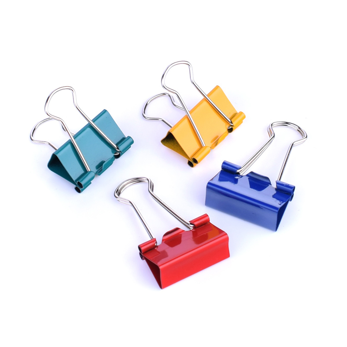 Зажим для бумаг металлический (25 мм) толщина скрепления до 10 мм, цветной ассорти, 12 шт 