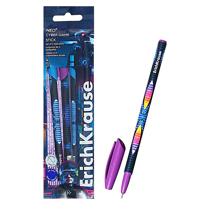 Фото к товару Набор из 4 ручек шариковых Neo® Stick Cyber Game 0.7, Super Glide Technology, цвет чернил синий Набор из 4 ручек шариковых Neo® Stick Cyber Game 0.7, Super Glide Technology, цвет чернил синий