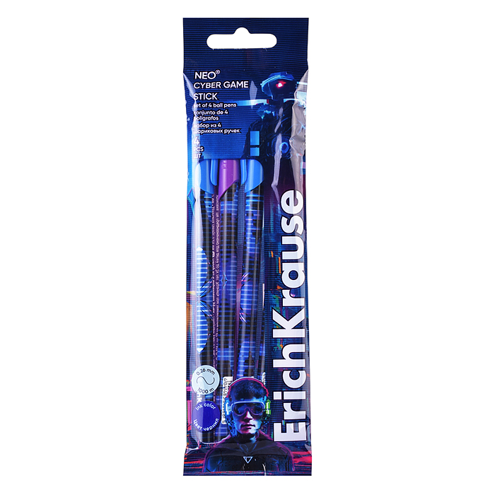 Фото к товару Набор из 4 ручек шариковых Neo® Stick Cyber Game 0.7, Super Glide Technology, цвет чернил синий Набор из 4 ручек шариковых Neo® Stick Cyber Game 0.7, Super Glide Technology, цвет чернил синий