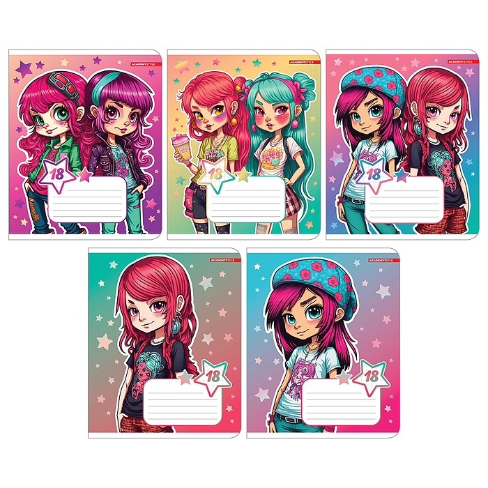 Тетрадь 18л., клетка "Подружки" А5 Тетрадь 18л., клетка "Подружки" А5