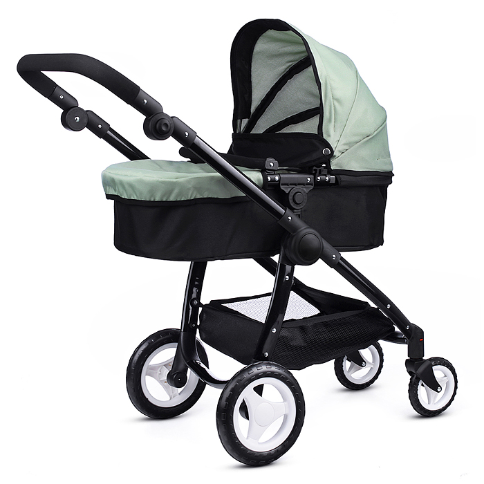Коляска для кукол 9696 металлическая, цвет черно-зеленый, в пакете