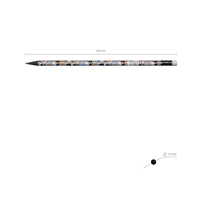 Чернографитный карандаш Tulips, трехгранный, с ластиком, HB 