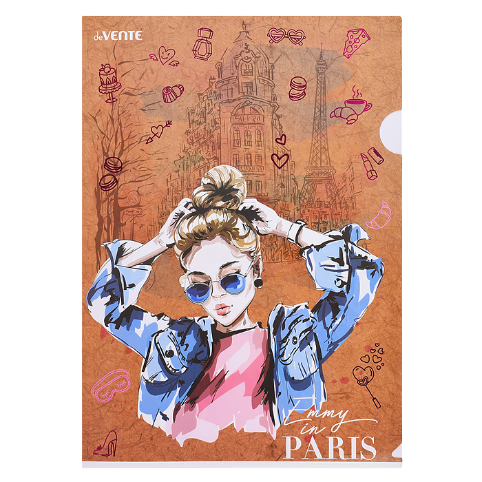 Папка-уголок "Emmy in Paris" A4 (220x310 мм) 180 мкм, фактура крафт-имитация с рисунком, ин Папка-уголок "Emmy in Paris" A4 (220x310 мм) 180 мкм, фактура крафт-имитация с рисунком, ин