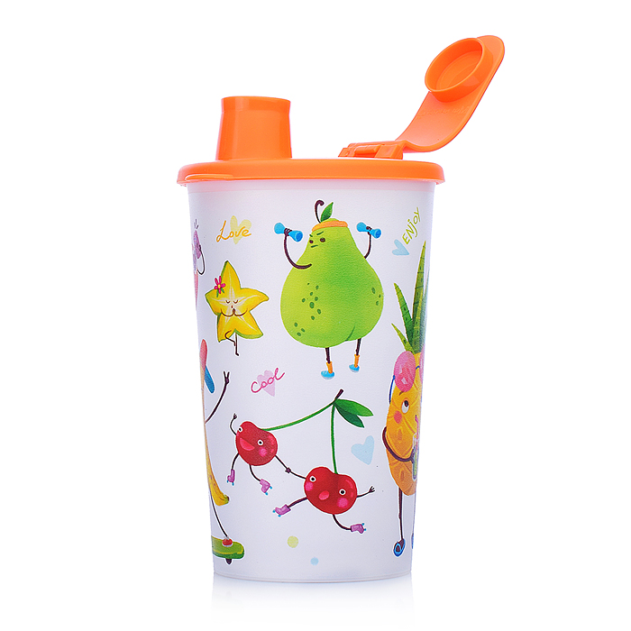 Фото к товару Стакан с клапаном и декором "Фруктовая вечеринка" 400мл (оранжевый) Стакан с клапаном и декором "Фруктовая вечеринка" 400мл (оранжевый)
