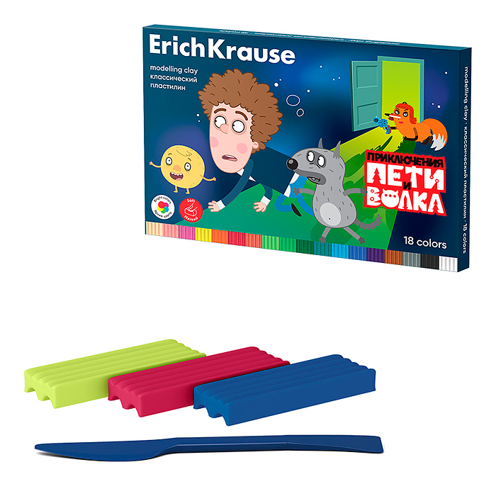 Пластилин классический Приключения Пети и Волка 18 цветов со стеком, 270 г Пластилин классический Приключения Пети и Волка 18 цветов со стеком, 270 г