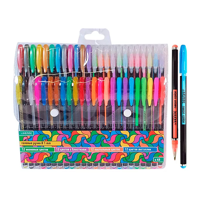 Набор ручек гелевых "Neon Black" 48 цветов, d=1 мм, черный корпус с цветными полосами Набор ручек гелевых "Neon Black" 48 цветов, d=1 мм, черный корпус с цветными полосами