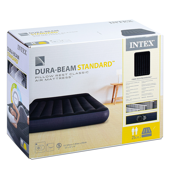 Фото к товару Матрас надувной с подголовником с технологией ФУЛ, 1.37*1.91*25см, 64148ND INTEX Матрас надувной с подголовником с технологией ФУЛ, 1.37*1.91*25см, 64148ND INTEX