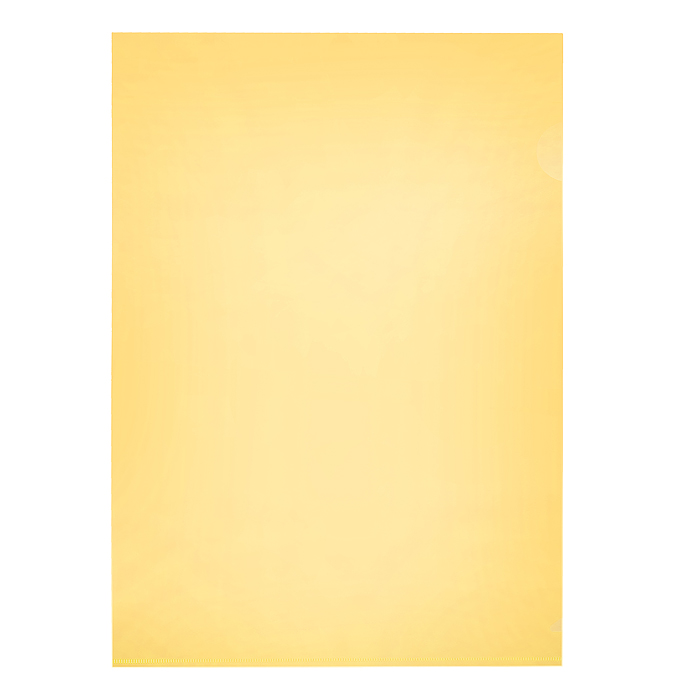 Папка-уголок A4, 120 мкм, гладкая фактура, полупрозрачная желтая Папка-уголок A4, 120 мкм, гладкая фактура, полупрозрачная желтая