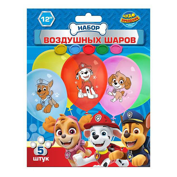 Латексные шары - набор 5 шт цветной принт, "Щенячий патруль" 