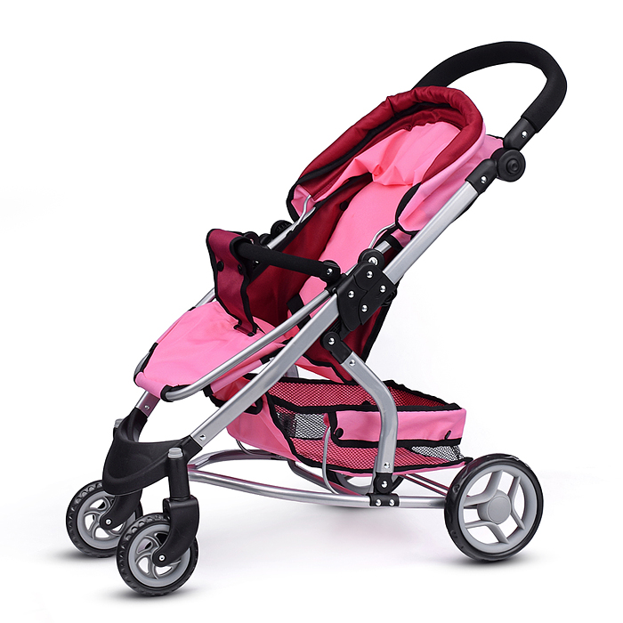 Коляска для кукол 9666 металлическая, цвет розово-бордовый