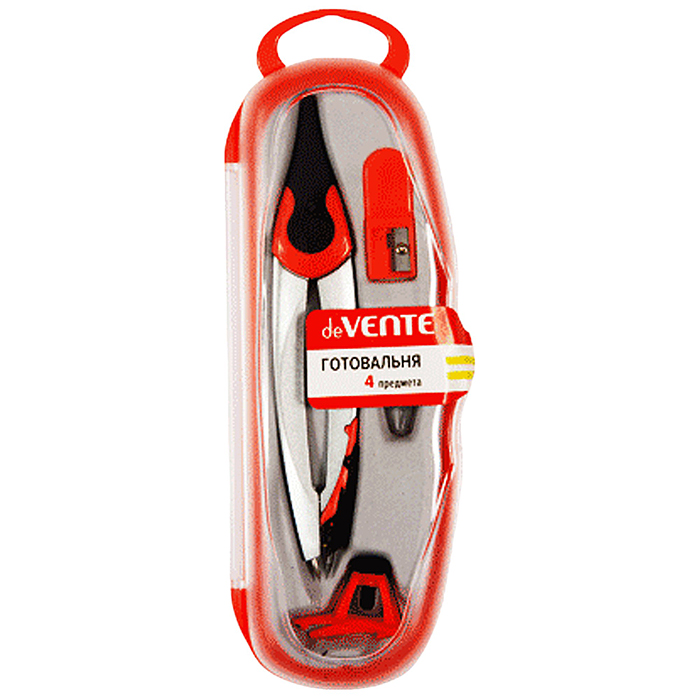 Фото к товару Готовальня (4 предмета) цветной корпус, в пластиковом футляре с блистерным подвесом, ассо Готовальня (4 предмета) цветной корпус, в пластиковом футляре с блистерным подвесом, ассо