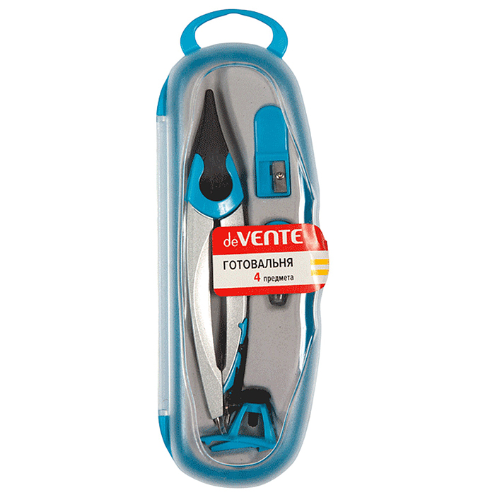 Фото к товару Готовальня (4 предмета) цветной корпус, в пластиковом футляре с блистерным подвесом, ассо Готовальня (4 предмета) цветной корпус, в пластиковом футляре с блистерным подвесом, ассо