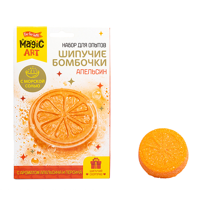 Фото к товару Набор для опытов "Шипучие бомбочки. Апельсин" Набор для опытов "Шипучие бомбочки. Апельсин"